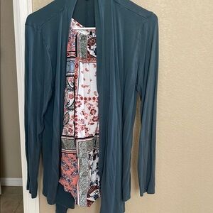 Maurices Teal Cardigan with Patterned Inner top set